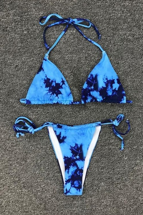 blue tie dye triangle bikini