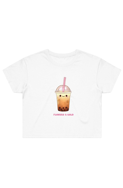 Bubble tea Crop Tee - Flowers&Gold