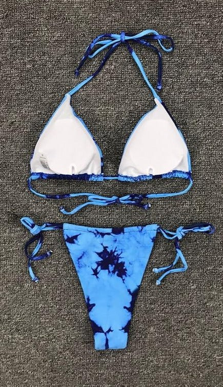 blue tie dye triangle bikini